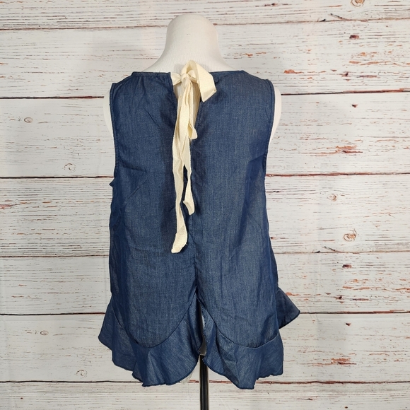 Denim Style Ruffle Hem Top - Picture 3 of 5